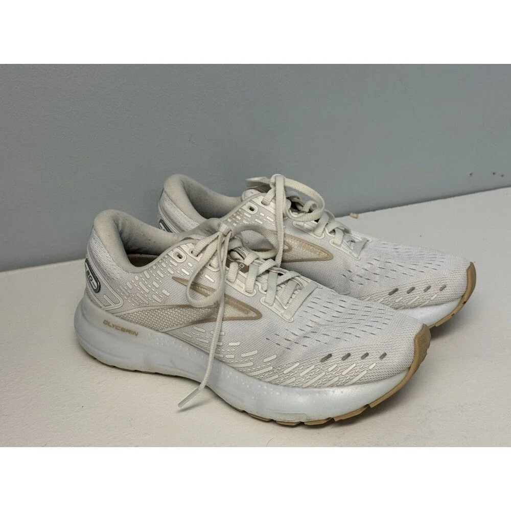 Brooks Glycerin 20 White Tan Women's Running Shoes Size 8.5 Medium 1203691B122